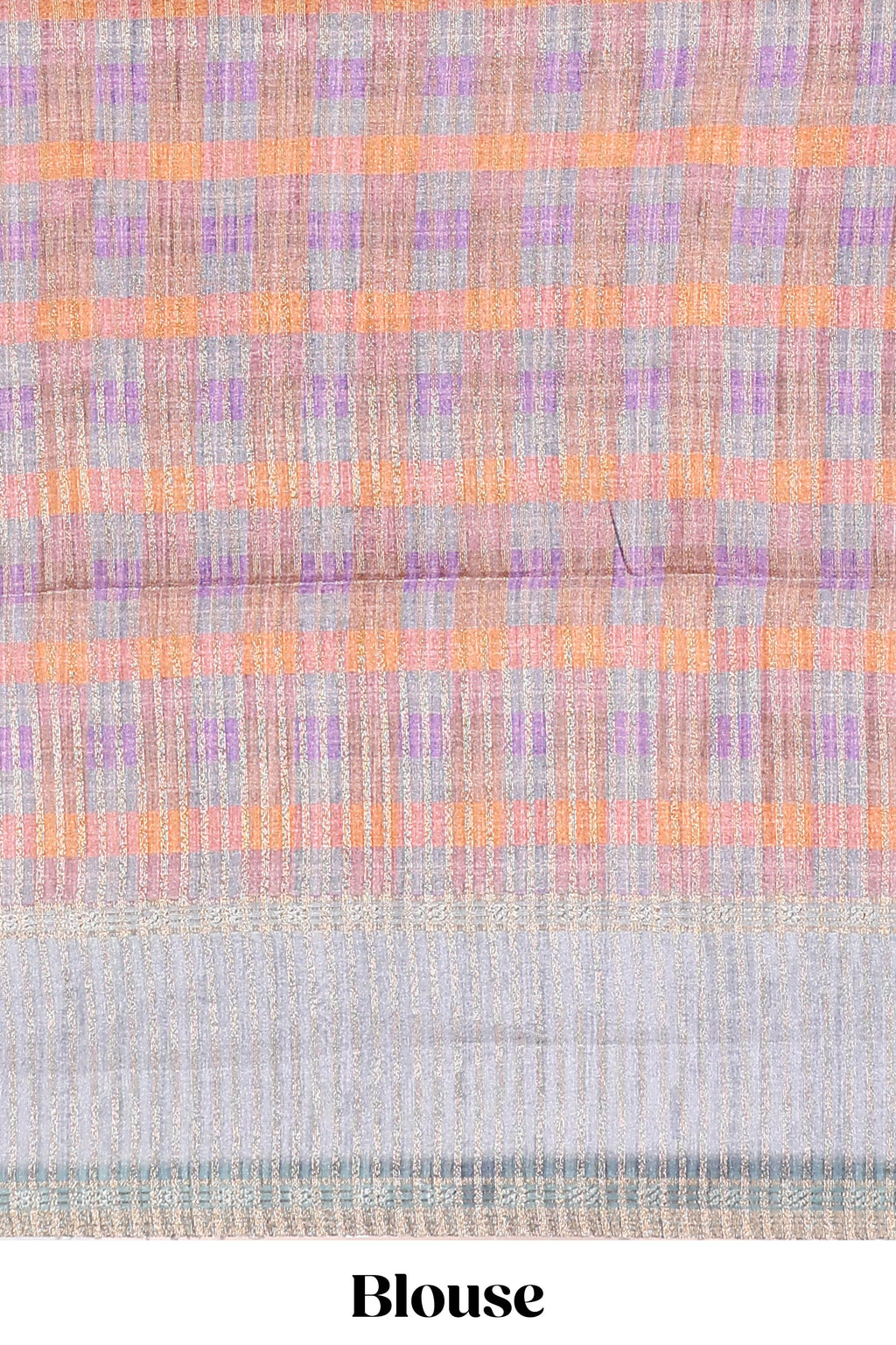Multicolor checked tussar saree with contrast border and pallu that comes with matching blouse