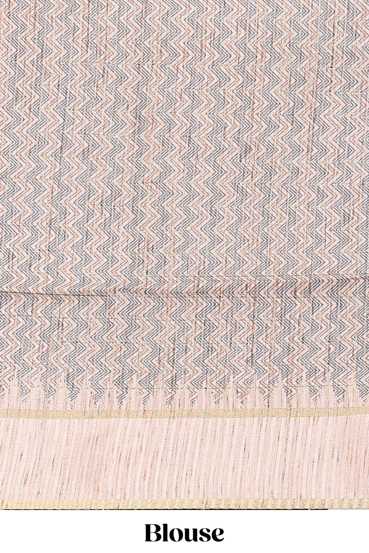 Grey striped tussar saree with contrast border and pallu that comes with blouse
