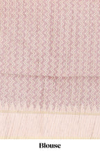 Rose pink striped tussar saree with contrast border and pallu that comes with blouse