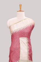 Rose pink striped tussar saree with contrast border and pallu that comes with blouse