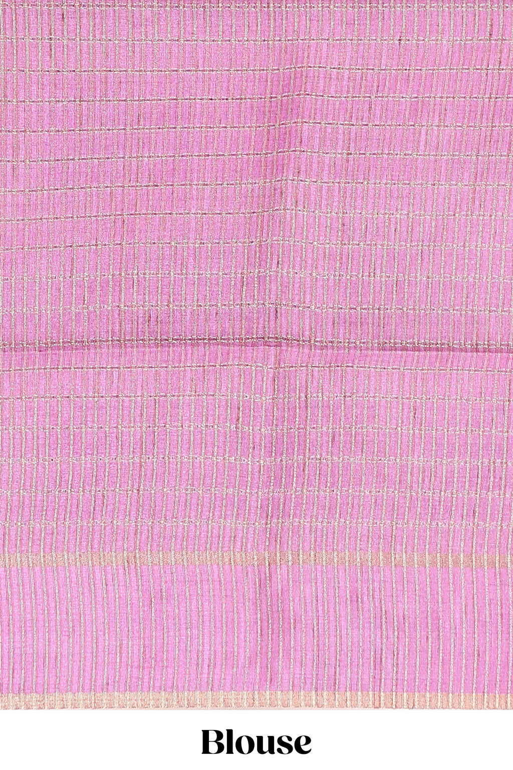 Pink striped tussar saree with self border and pallu that comes with matching blouse
