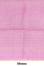 Pink striped tussar saree with self border and pallu that comes with matching blouse