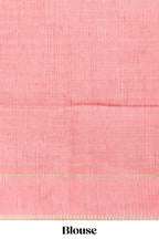 Peach striped tussar saree with self border and pallu that comes with matching blouse