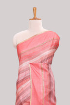 Peach striped tussar saree with self border and pallu that comes with matching blouse