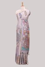 Lavender floral tussar saree with self border and pallu that comes with matching plain blouse