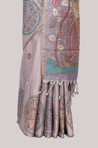Lavender floral tussar saree with self border and pallu that comes with matching plain blouse