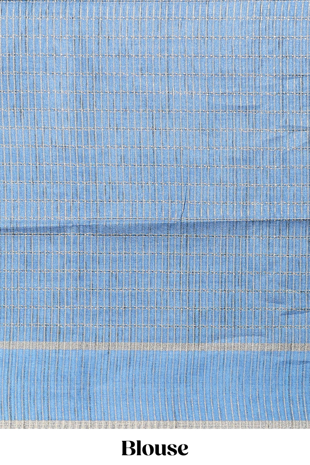 Blue striped tussar saree with self border and pallu that comes with matching blouse