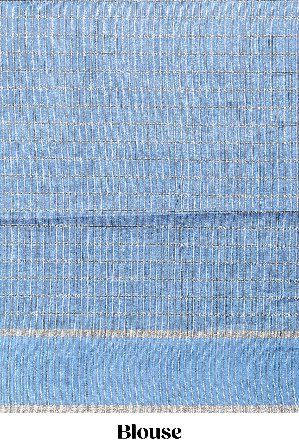 Blue striped tussar saree with self border and pallu that comes with matching blouse