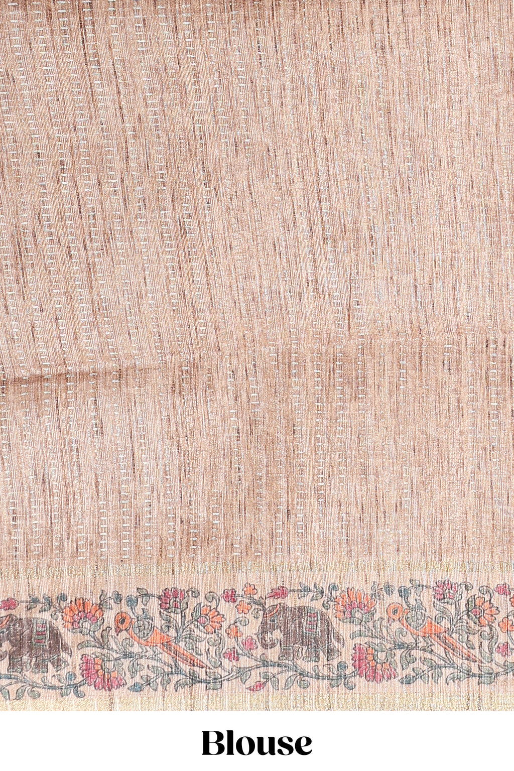 Rust striped tussar saree with contrast border and pallu that comes with plain blouse
