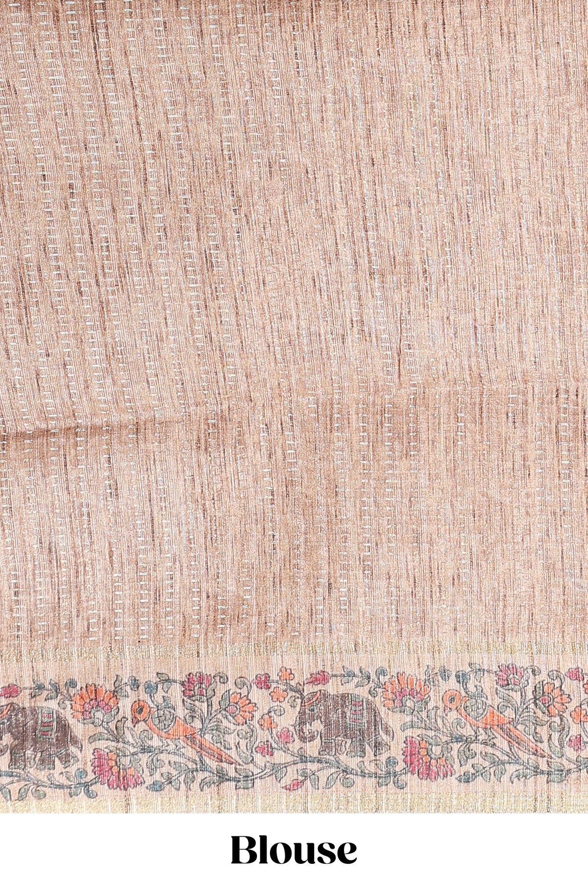 Rust striped tussar saree with contrast border and pallu that comes with plain blouse