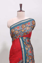 Maroon embroidery mirror work viscose georgette saree with contrast floral vine zari border and printed blouse