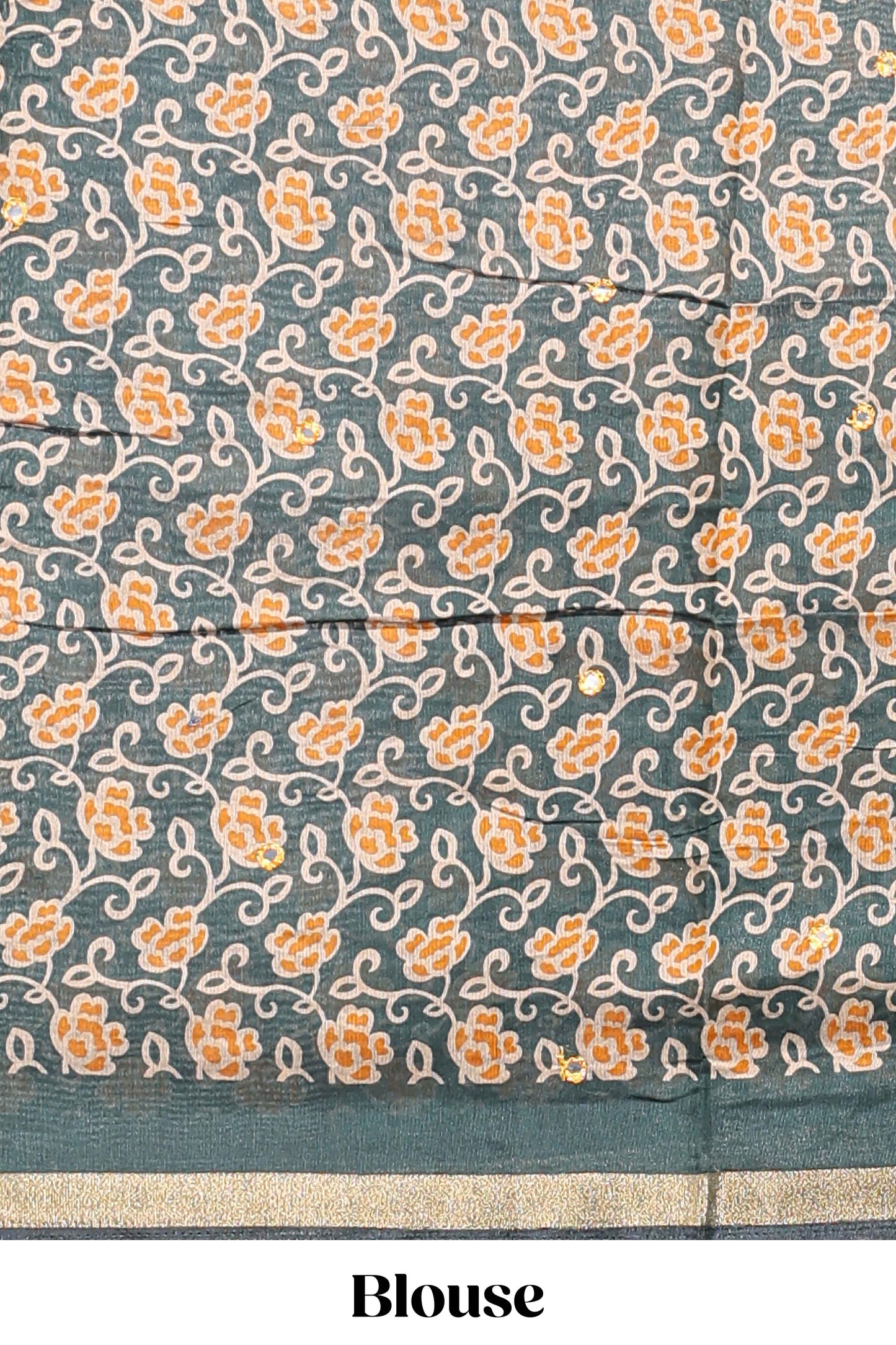Mustard yellow embroidery mirror work viscose georgette saree with contrast floral vine zari border and printed blouse
