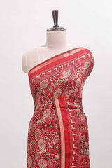 Maroon floral design mirror work viscose georgette saree with self zari border and printed blouse