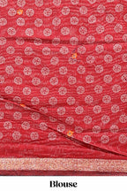 Maroon floral design mirror work viscose georgette saree with self zari border and printed blouse