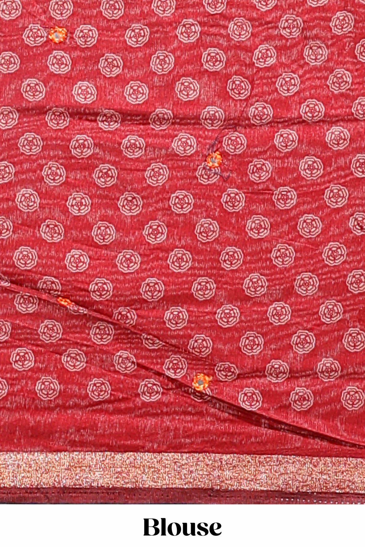 Maroon floral design mirror work viscose georgette saree with self zari border and printed blouse