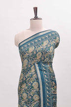 Midnight blue floral design mirror work viscose georgette saree with self zari border and printed blouse