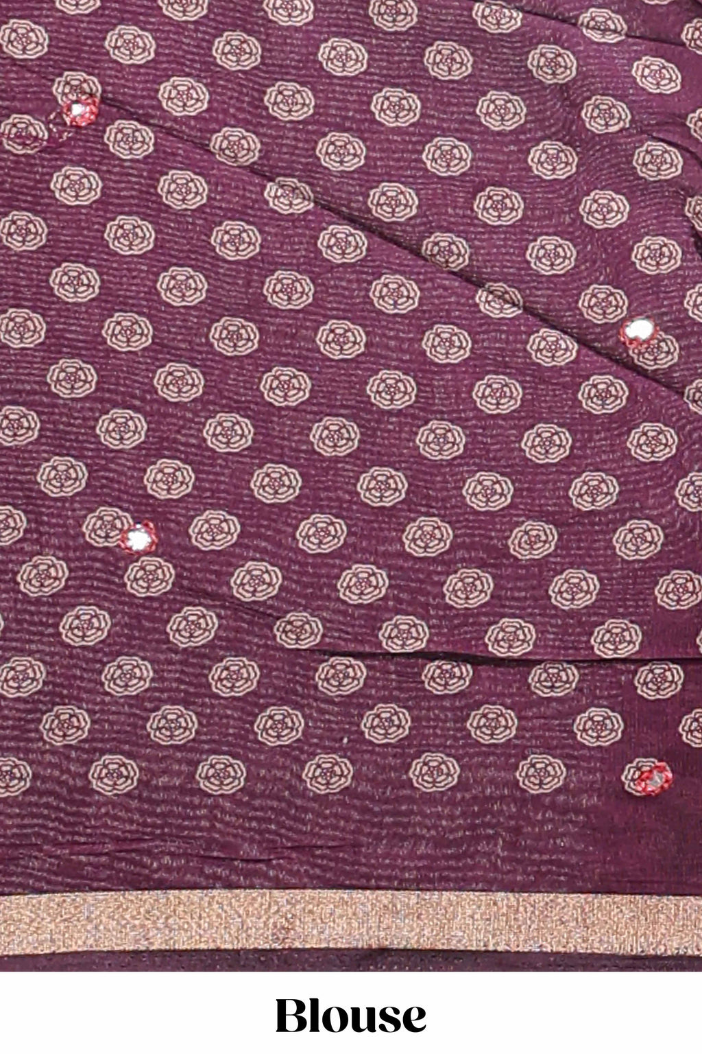 Purple floral design mirror work viscose georgette saree with self zari border and printed blouse