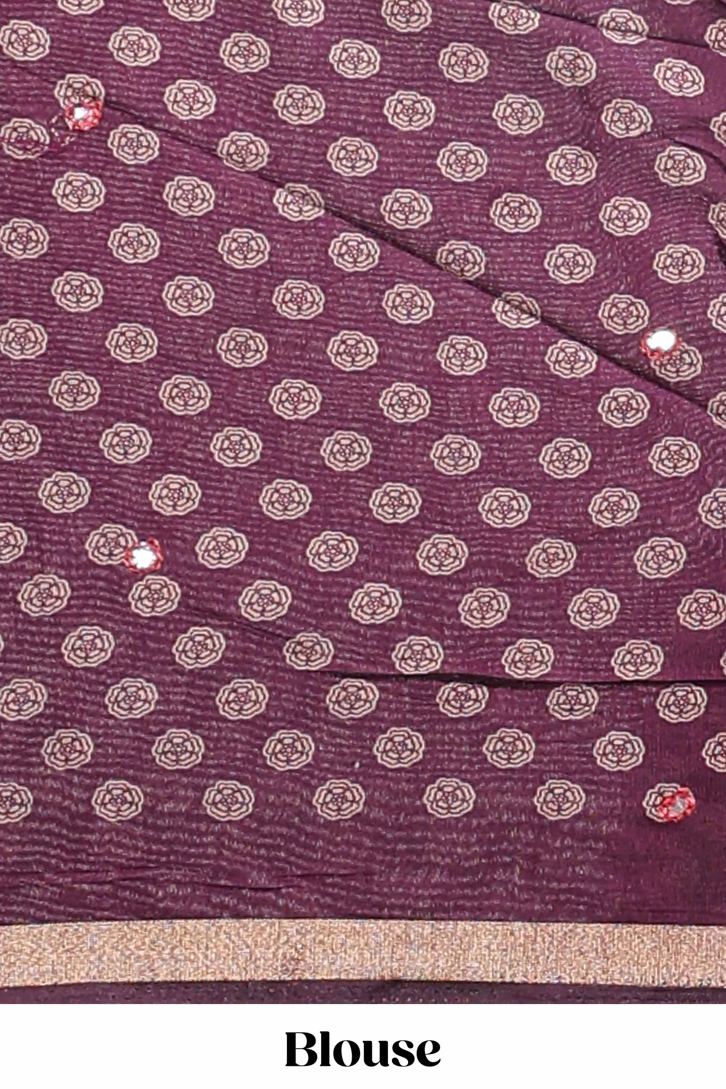 Purple floral design mirror work viscose georgette saree with self zari border and printed blouse