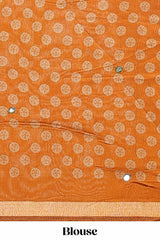 Mustard floral design mirror work viscose georgette saree with self zari border and printed blouse