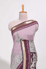 Lavender Mauve Viscose Georgette Saree All-over elegant ethnic detailing gold zari border and Statement pallu with artistic motifs with contrast printed blouse