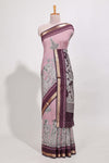 Rose Viscose Georgette Saree All-over elegant ethnic detailing gold zari border and Statement pallu with artistic motifs with contrast printed blouse