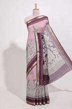 Rose Viscose Georgette Saree All-over elegant ethnic detailing gold zari border and Statement pallu with artistic motifs with contrast printed blouse