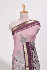 Rose Viscose Georgette Saree All-over elegant ethnic detailing gold zari border and Statement pallu with artistic motifs with contrast printed blouse