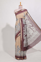 Powder Yellow Viscose Georgette Saree All-over elegant ethnic detailing gold zari border and Statement pallu with artistic motifs with contrast printed blouse
