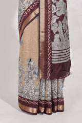 Powder Yellow Viscose Georgette Saree All-over elegant ethnic detailing gold zari border and Statement pallu with artistic motifs with contrast printed blouse