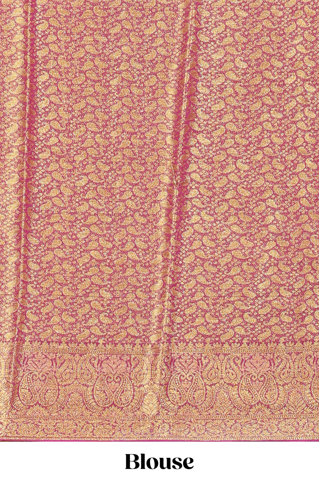 Pink floral zari motifs viscose georgette saree with contrast zari border and blouse