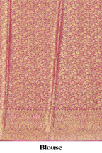 Pink floral zari motifs viscose georgette saree with contrast zari border and blouse