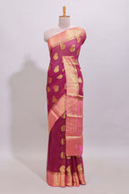 Wine pink paisley zari design viscose georgette saree with contrast zari border and blouse