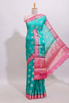 Teal Blue paisley zari butta design viscose georgette saree with Contrast zari border and blouse
