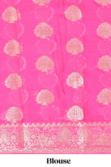 Teal Blue paisley zari butta design viscose georgette saree with Contrast zari border and blouse