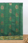Green floral zari motifs venkatagiri cotton saree with self zari border and contrast blouse