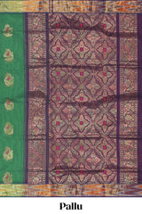Green floral zari motifs venkatagiri cotton saree with self zari border and contrast blouse