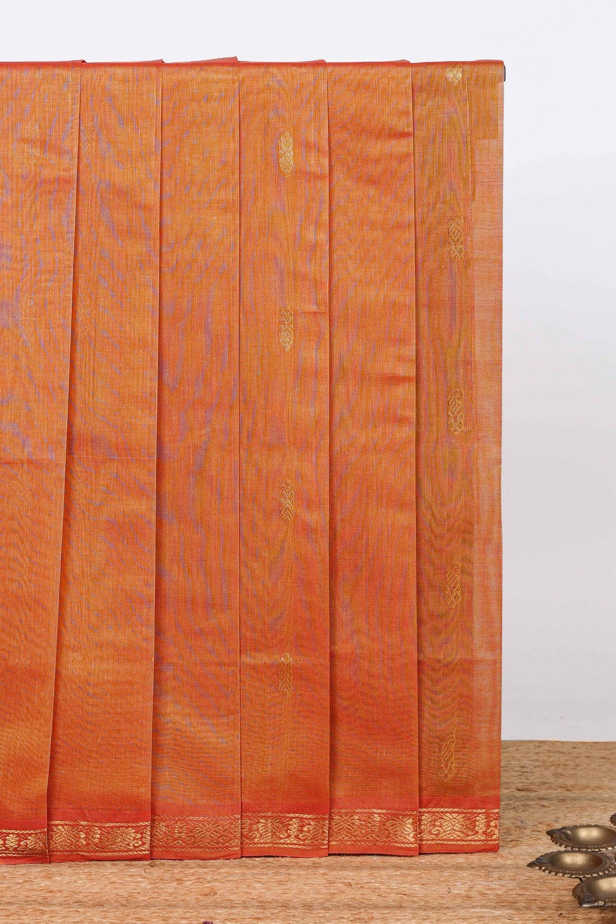 Orange zari motifs venkatagiri cotton saree with self zari border and matching blouse