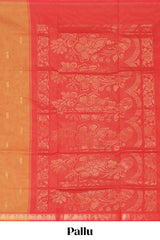 Orange zari motifs venkatagiri cotton saree with self zari border and matching blouse