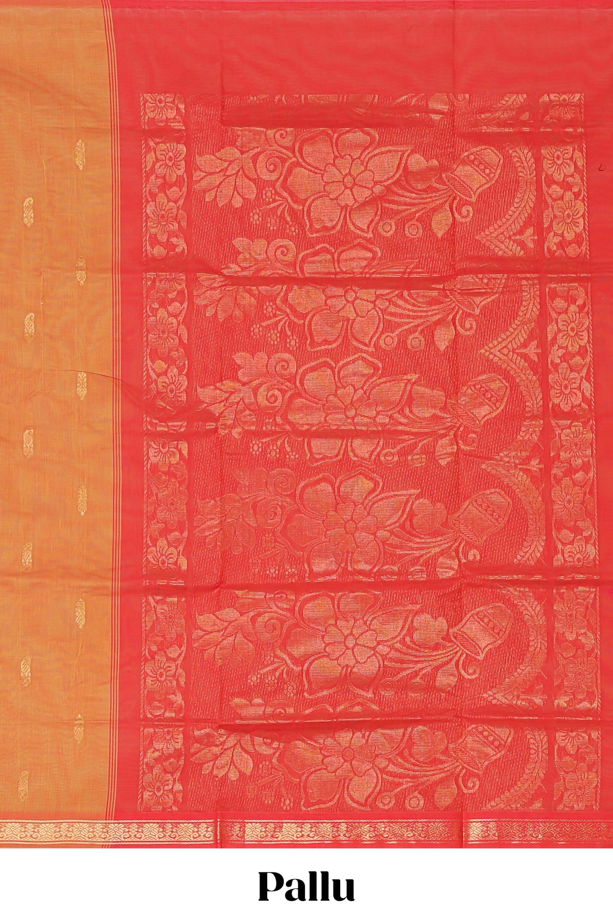 Orange zari motifs venkatagiri cotton saree with self zari border and matching blouse