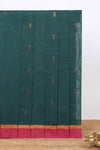Dark green zari motifs venkatagiri cotton saree with contrast border and contrast blouse