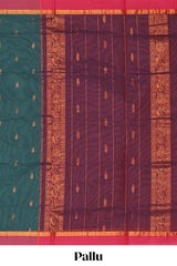 Dark green zari motifs venkatagiri cotton saree with contrast border and contrast blouse