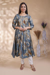 Pale blue floral Printed Anarkali Kurti with Round Neck and 3/4 Sleeves