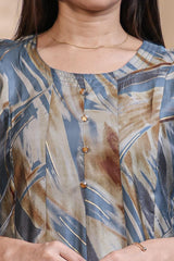 Pale blue floral Printed Anarkali Kurti with Round Neck and 3/4 Sleeves