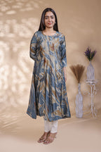 Pale blue floral Printed Anarkali Kurti with Round Neck and 3/4 Sleeves