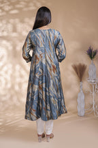 Pale blue floral Printed Anarkali Kurti with Round Neck and 3/4 Sleeves