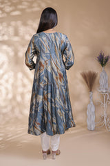 Pale blue floral Printed Anarkali Kurti with Round Neck and 3/4 Sleeves