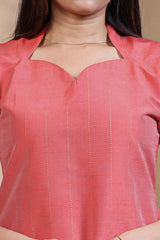 Pink Striped Straight Kurti with Sweetheart Neck and 3/4 Sleeves