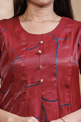 Maroon abstract floral print Anarkali kutri with round neck and 3/4 slevee