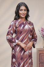 Brown Abstract Chevron Printed Short Kurti with Notched round neckline and 3/4 sleeves