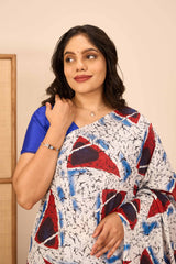 Abstract print mulmul cotton saree